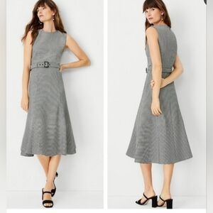 Ann Taylor Black and White Checkered Midi Dress